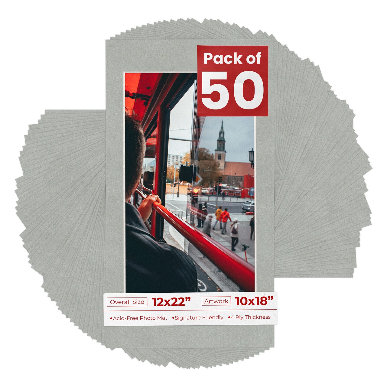 Light Grey Suede Mat Board for 12x22 Frames - Fits 10x18 Photos